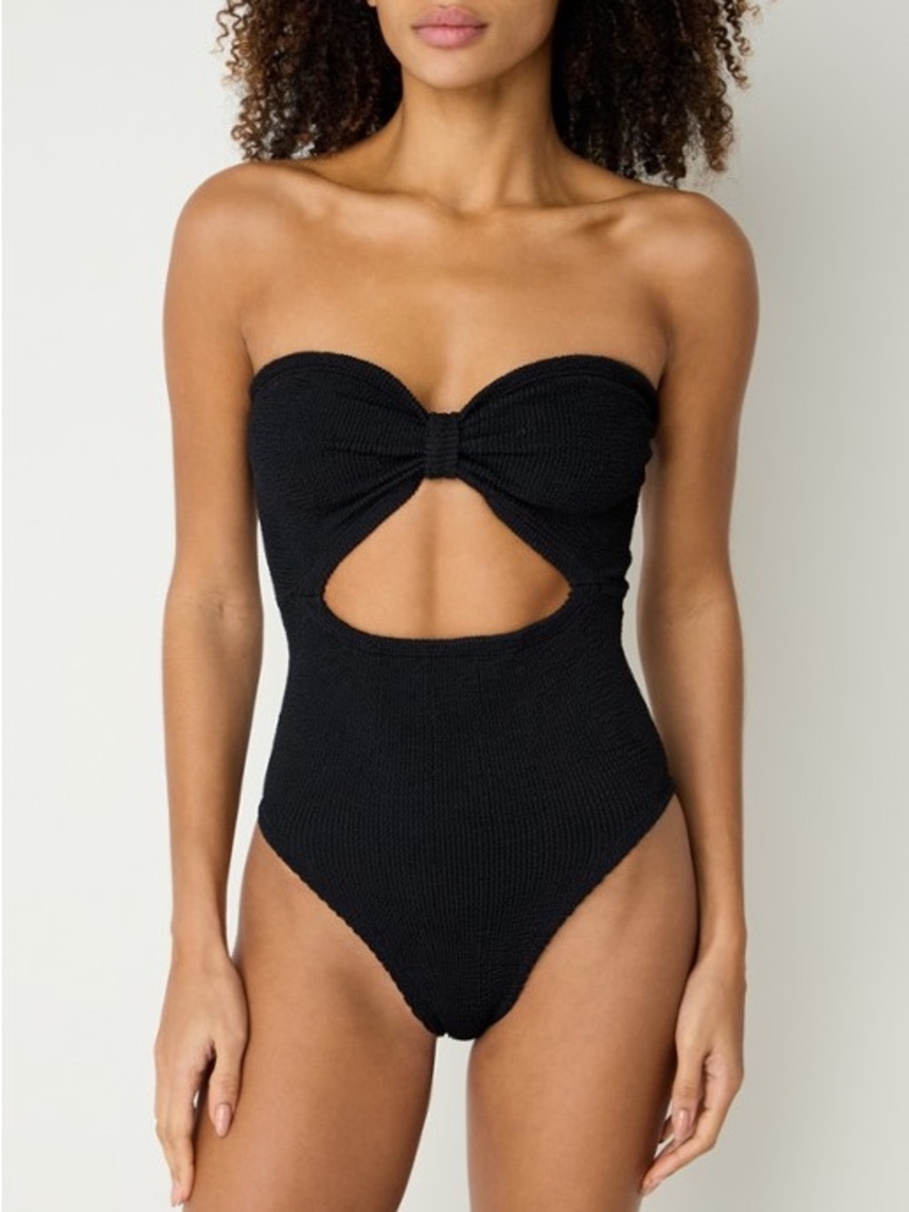 NWT Hunza G Alana Black Swimsuit Bikini Crinkle Swimwear Bandeau Strapless New